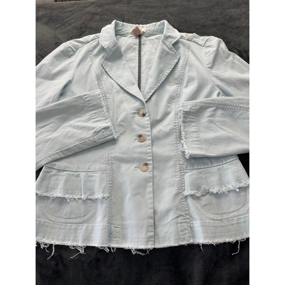 Sundance Minty Fitted Blazer Jacket Frayed‎ Fringe Hems Horn Buttons Women's 14 - Picture 7 of 11